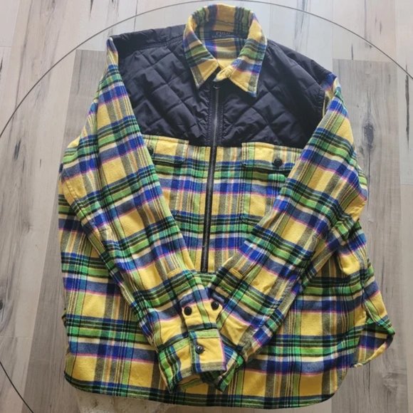 Rare Polo Raph Lauren Plaid Quarter Zip Button up shirt with quilted material XL - Picture 5 of 9